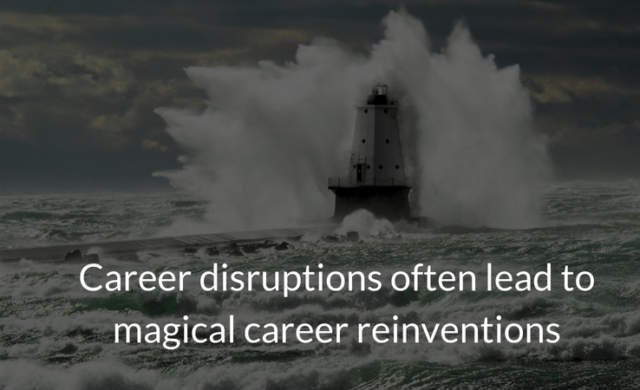 Disrupt your career graphic of lighthouse being pummeled by waves.